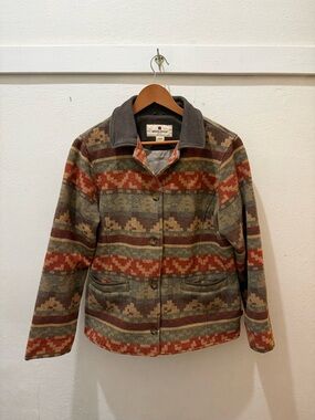 Woolrich Women's Coat with Gray Collar and Multitone Earth Pattern